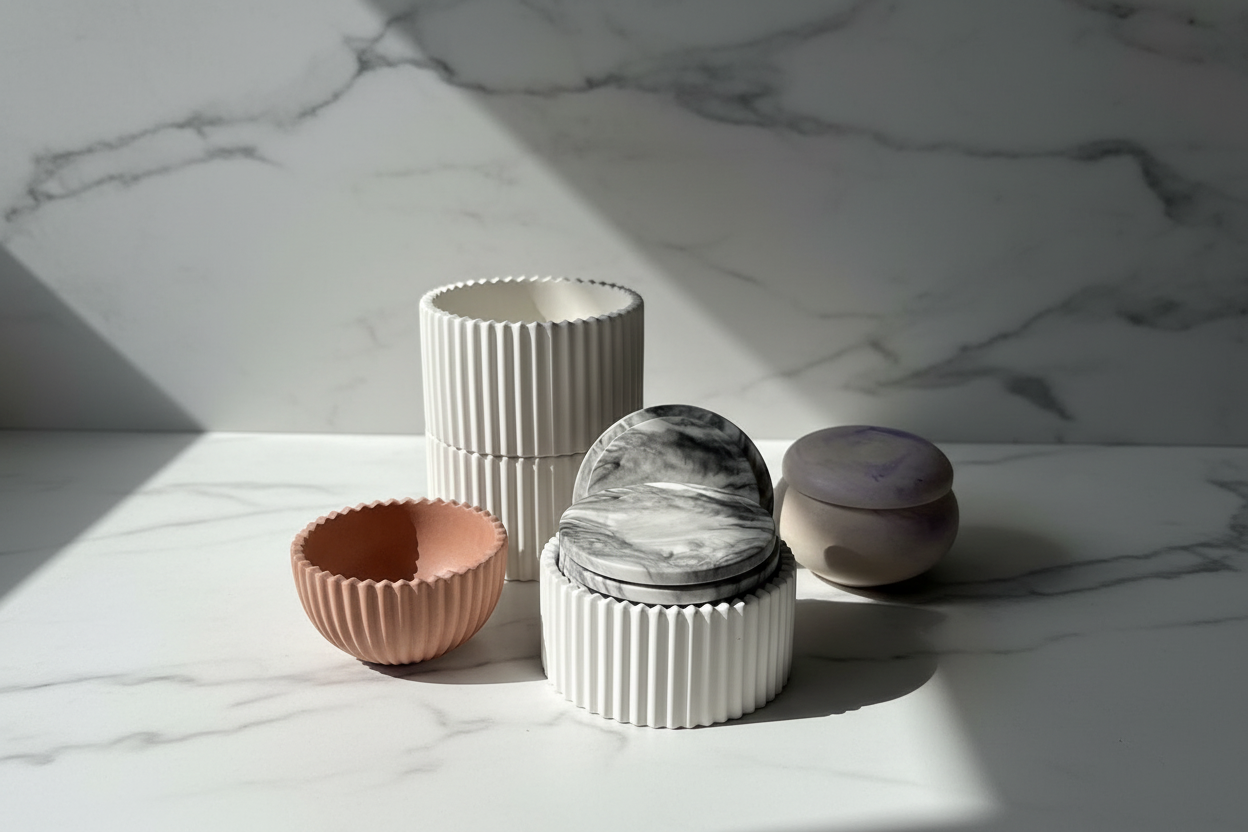 Professional ceramic collection on marble